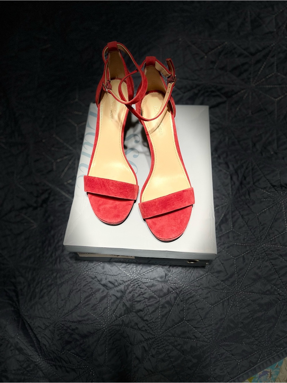 Essex Lane Red Suede Ankle-Strap Sandals